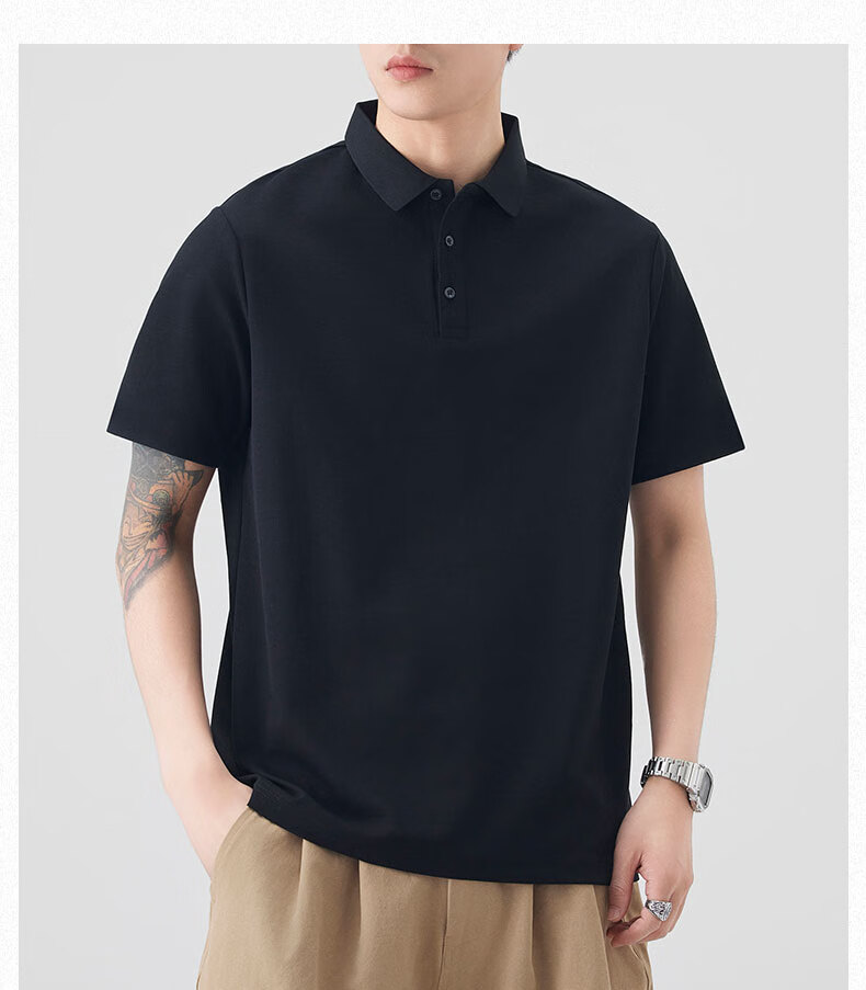 Jeanswest Outdoor Sports Short Sleeve T-Shirt Men Polo Shirt Summer Solid Color Loose Fit Casual Business Black XL 10