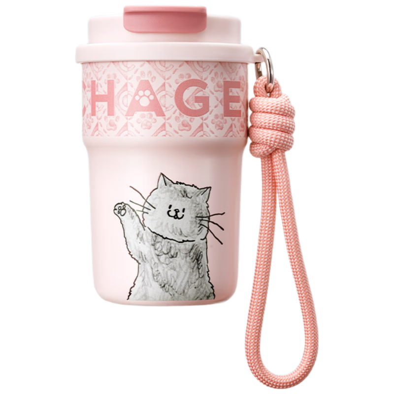 CHAGEE Insulated Mug, 316 Stainless Steel Coffee Straw Cup, Iced Tea Water Cup, Mid-Autumn Festival Gift, Cute Pet Bubble Cup, Blue Cat
