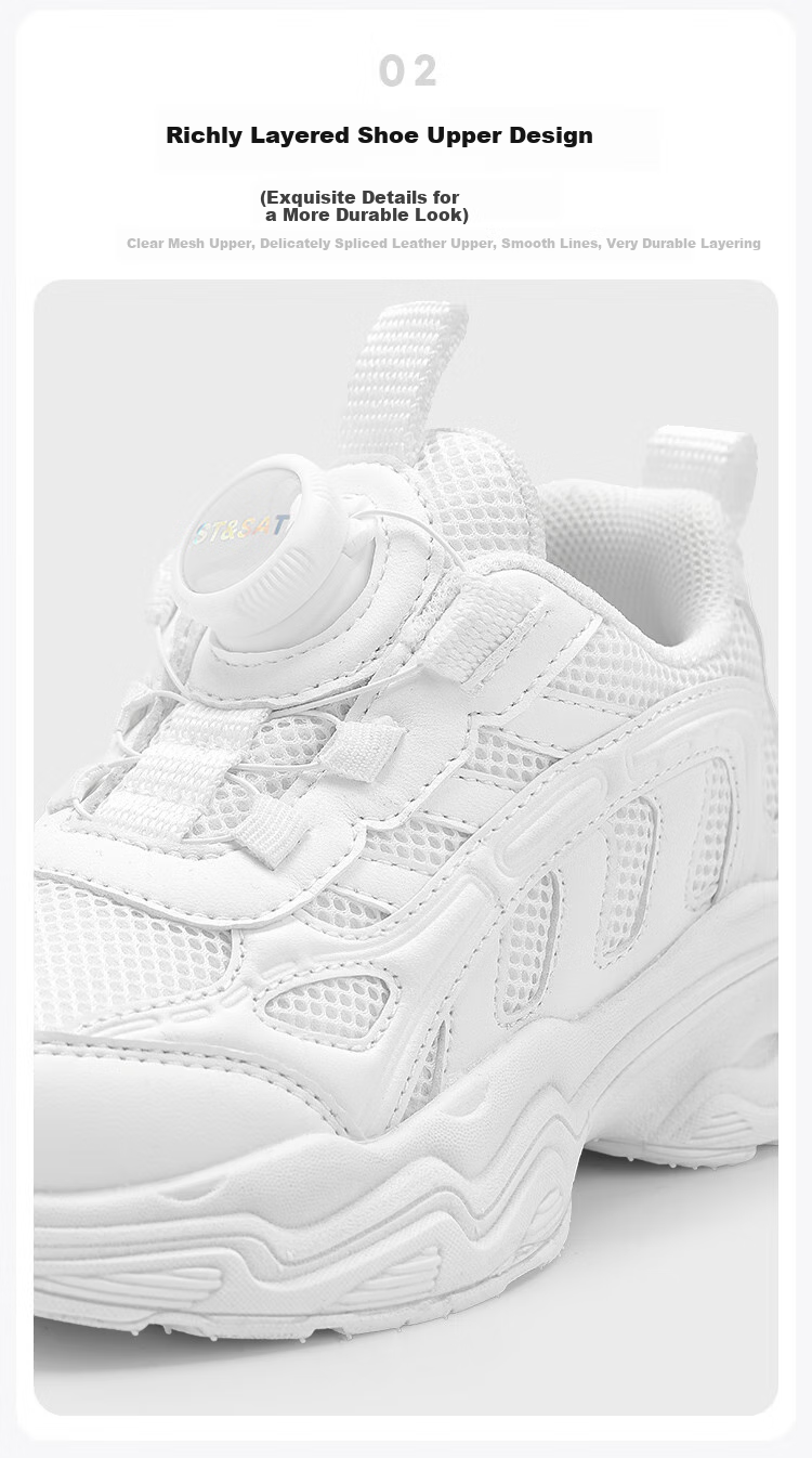 St&Sat Boys' Sports Shoes, Children's White Sneakers, Running Shoes for Girls, Breathable Mesh with Rotating Buckle, Gardenia White 5
