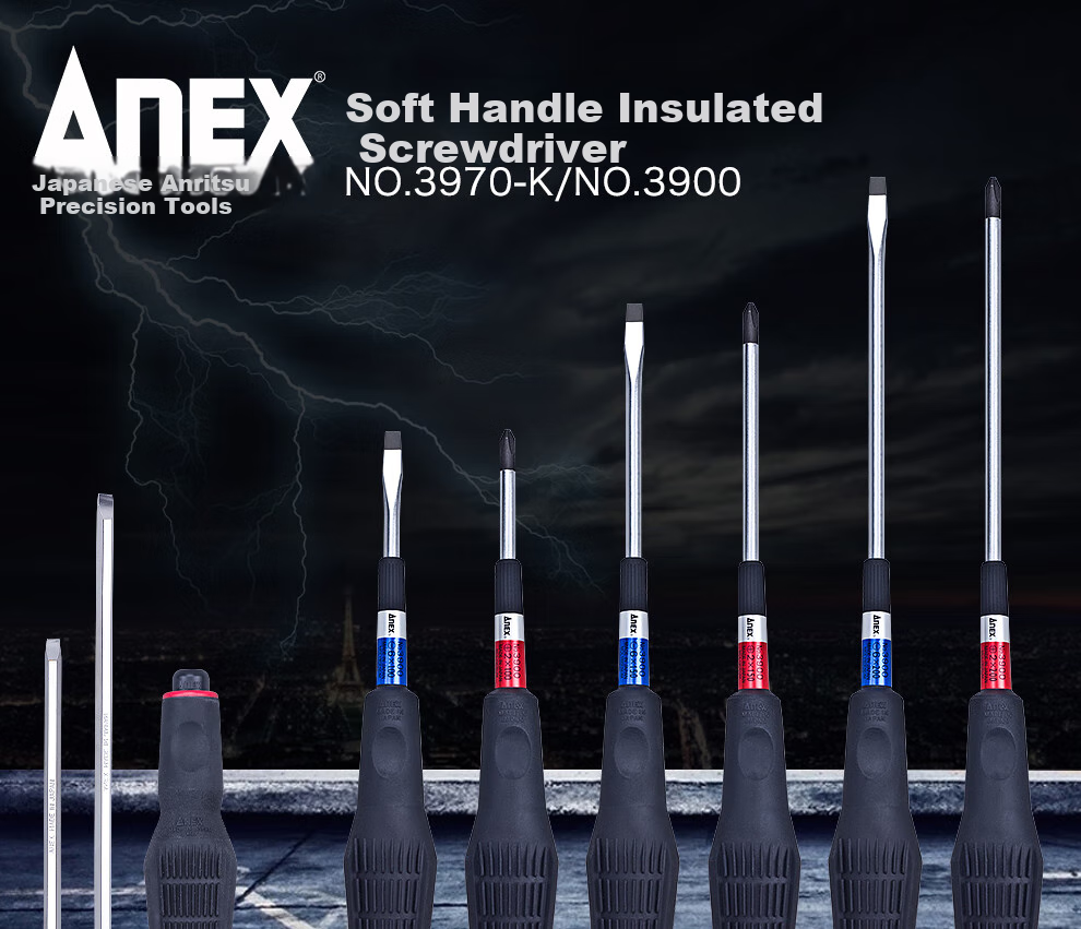 ANEX No.3900 Soft Handle Screwdriver, Flathead Strong Magnetic Screwdriver, Slotted Screwdriver, 6.0X100mm 1