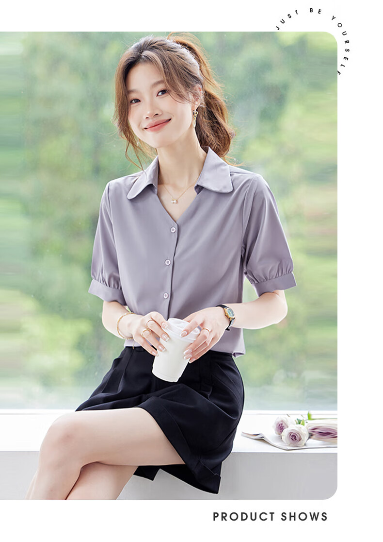 Jeanswest Women's Summer Professional Fashion Elegant Short Sleeve Formal Polo Collar Button Cardigan Top White M 13