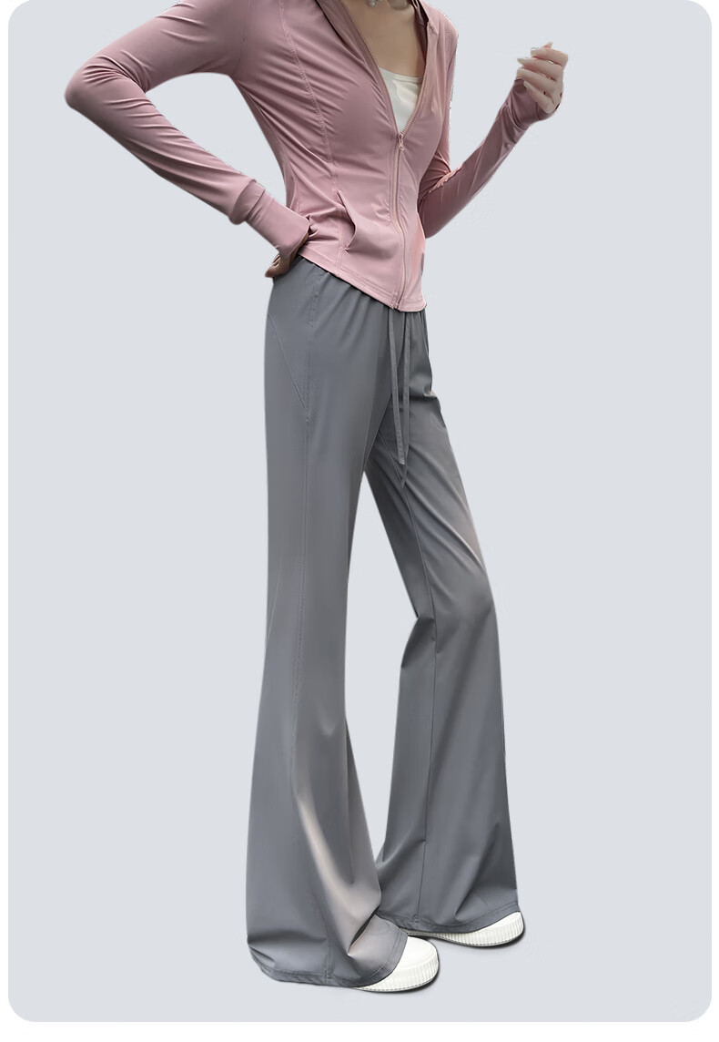 Langsha Ice Silk Sunscreen Casual Pants for Women Summer High Waist Slimming Draped Flared Cool Quick-Dry Wide-Leg Loose Sports Pants 16