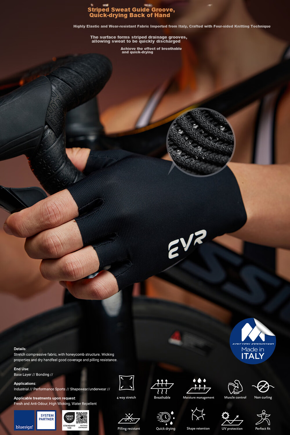 EVR Double Arrow Cycling Gloves, MITI Fabric, Half-Finger, Summer Shock-Absorbing Short Finger, Gray, Size L 2