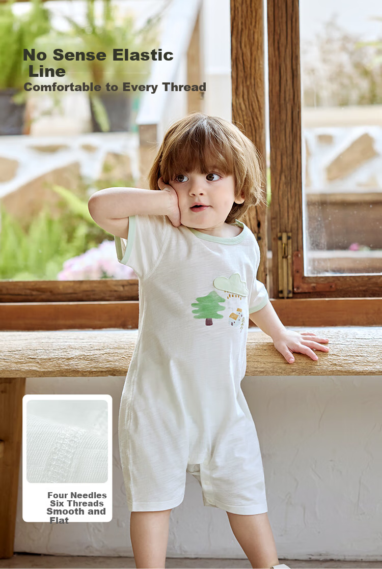 Wismorni [Bamboo Cotton] Baby Clothes, Summer Thin Style, Infant Short-Sleeve Bodysuit, Romper, Summer Wear, Breathable 2