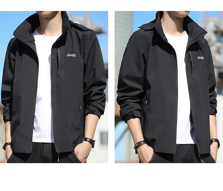 JEEP Men's Black Windbreaker Jacket Spring Autumn Loose Fashion Casual Outerwear XL 3