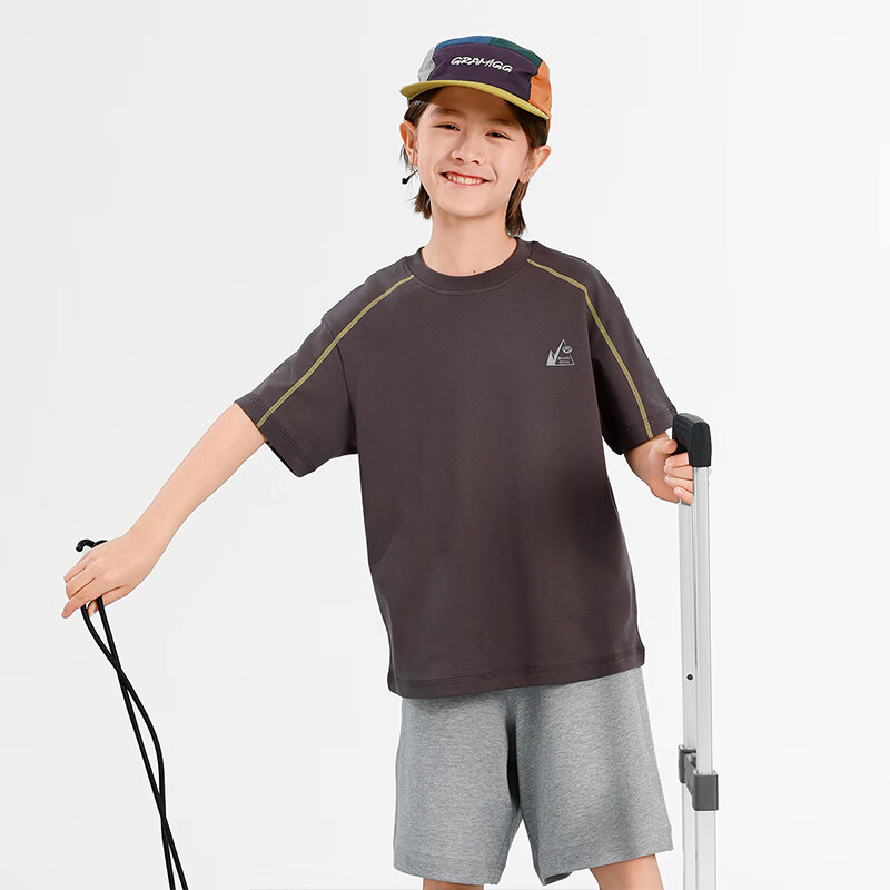 BANDOCIN Boys' Summer Short-Sleeve T-Shirt, 2026 New Style for Older Children, Sports Quick-Dry Top, Twilight Purple-Gray, Size 120