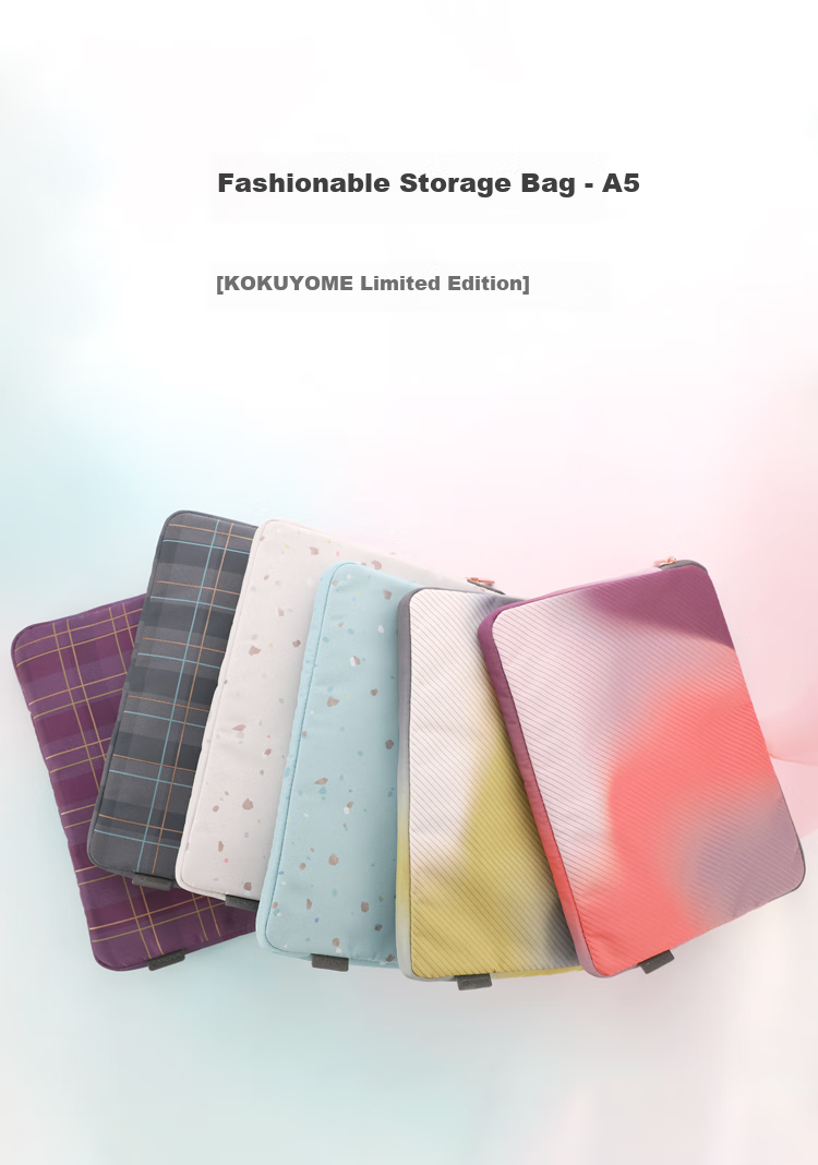 KOKUYO Imported ME Portable Flat Pouch, Student Organizer Stationery Bag Storage Pouch, Large Size, Matte Black Plaid Pattern, KME-LFPH301DM 1
