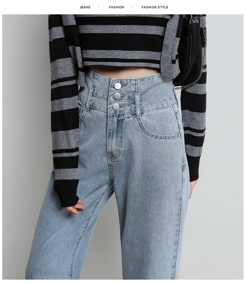 Romon [Cotton Stretch] Women's Summer High-Waist Slim Fit Simple Casual Loose Wide-Leg Jeans Dark Blue S 6