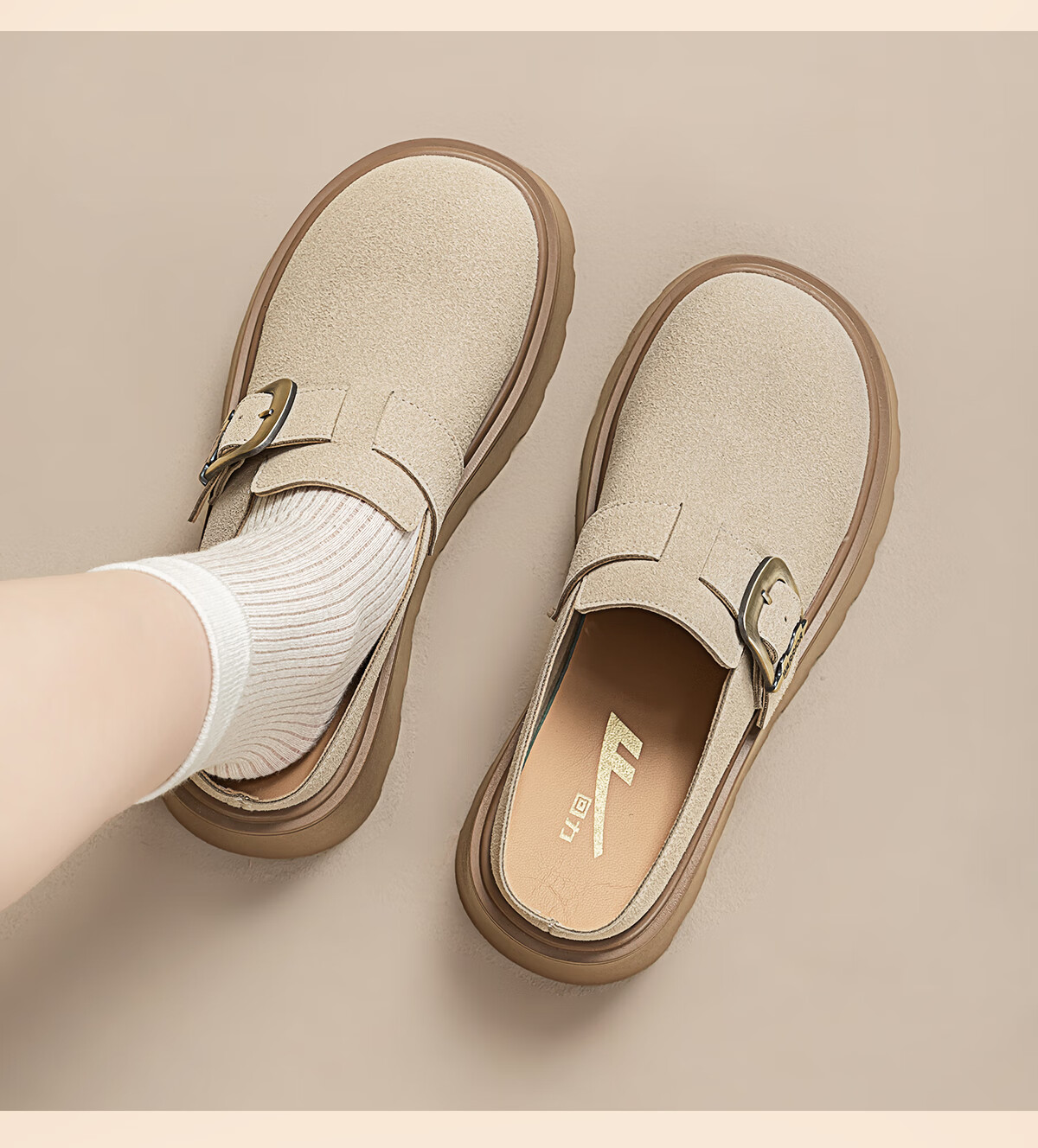 Huili Women's Shoes, Autumn And Winter Fashion Versatile Birkenstock Sandals, Thick-Soled Heightening Comfortable Non-Slip Casual Closed-Toe Slippers, Khaki, Size 38 11
