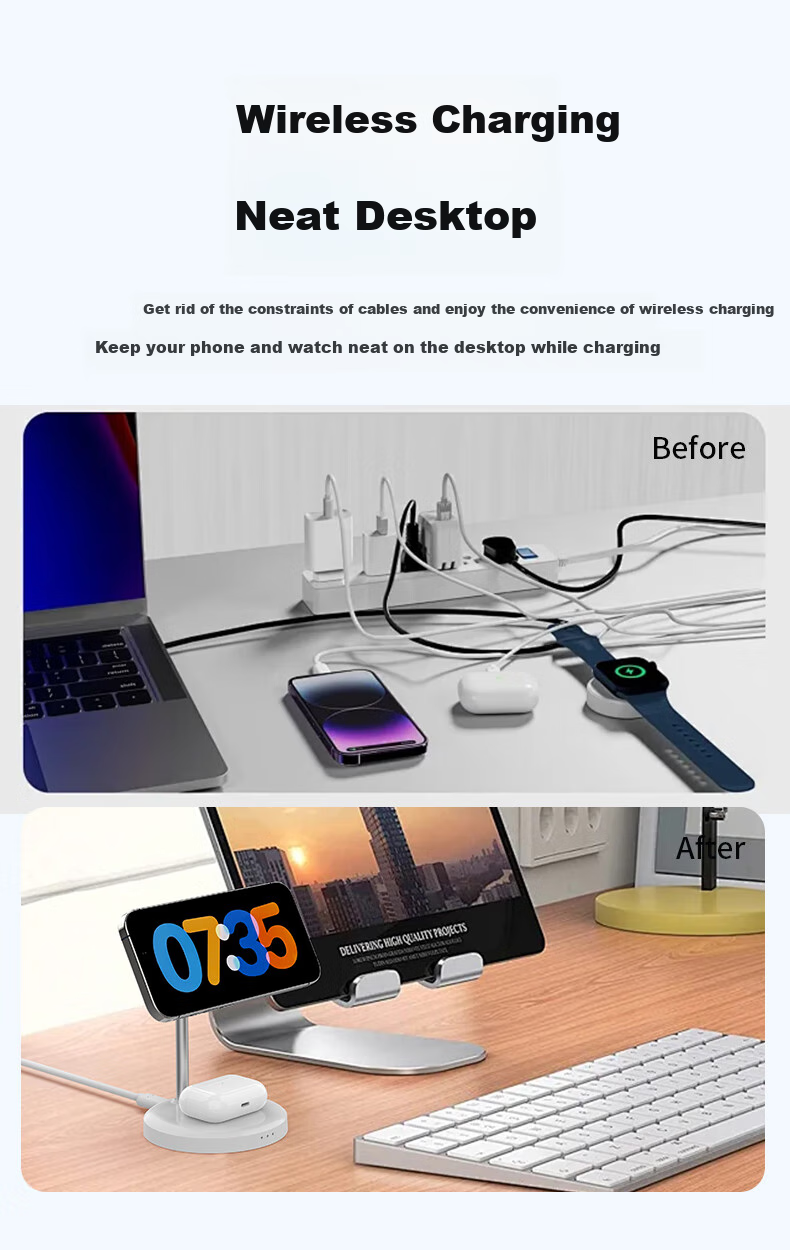 GDGO Two-In Wireless Charger, MagSafe Magnetic 15W Fast Charging Stand for Phones And Earphones, Desktop Vertical Charging Base Compatible with Apple IPhone 18 Pro Max/17/Air, Qi 2 Compatible 4