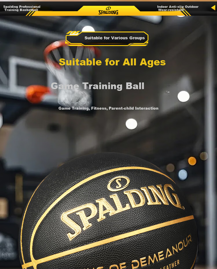 SPALDING Basketball, Size 7, TF Black Gold Control Series, Indoor And Outdoor Non-Slip Wear-Resistant, for Competition Use, Official Size 7 Basketball, 77-883Y 4