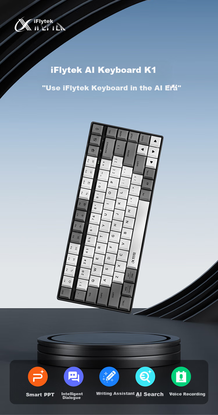 IFLYTEK AI Keyboard K1 with DeepSeek-R1 [Membrane Keyboard 84 Keys] Wireless Keyboard AI Writing Q&A Smart PPT Full Anti-Ghosting Three-Mode Connectio 2