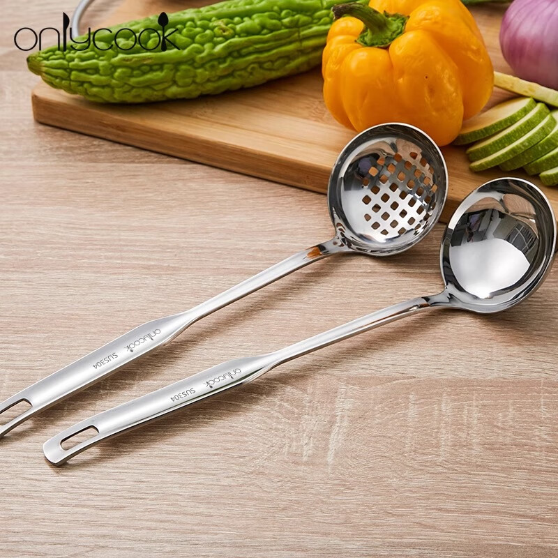 Набор Onlycook из 2 предметов: половник и шумовка из нержавеющей стали 304 для горячего казана, утолщенный и удлиненный
