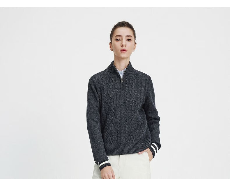 Navikail Italian Small Sailboat Women's Full Wool Commuter Sweater Half-Open Collar Knitwear 2334044501 White L 4