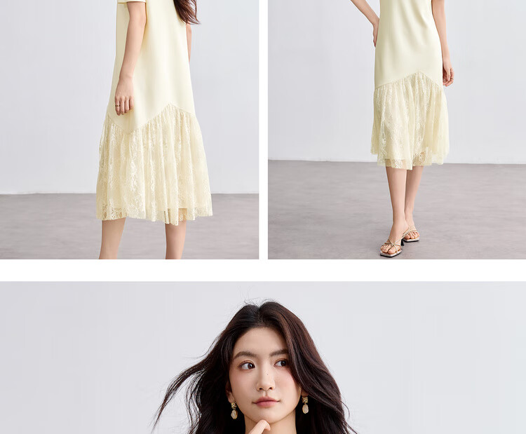 Sentubila V-Neck Patchwork Curved Hem Sequin Embroidered Short Sleeve Dress for Women Summer Elegant Mid-Length Dress 18