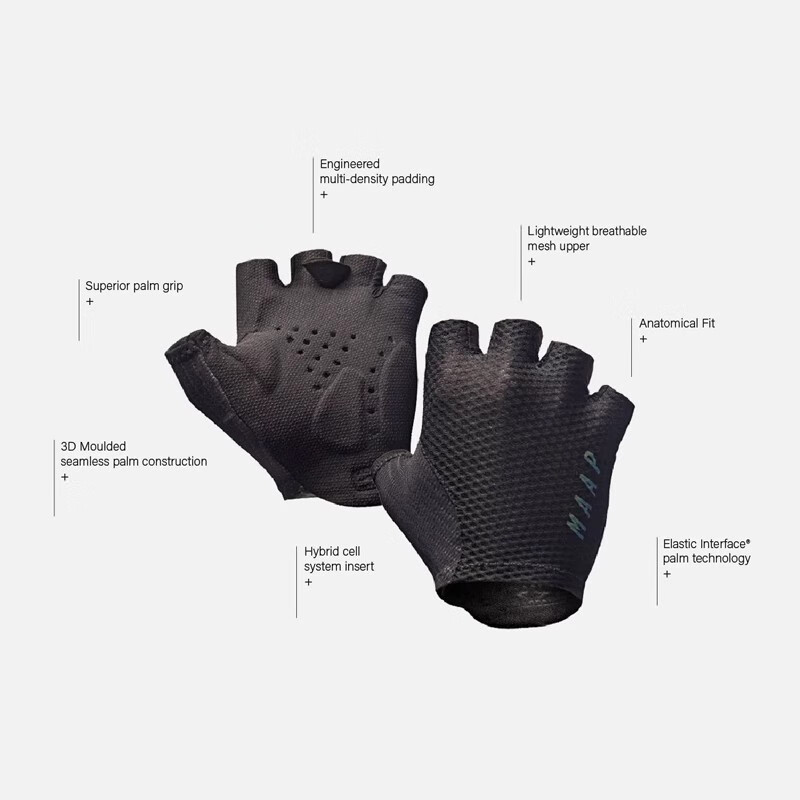 MAAP Cycling Gloves with Short Fingers, Warm Mesh Breathable Sun Protection Moisture-Wicking Shock-Absorbing, Black, Size S 3