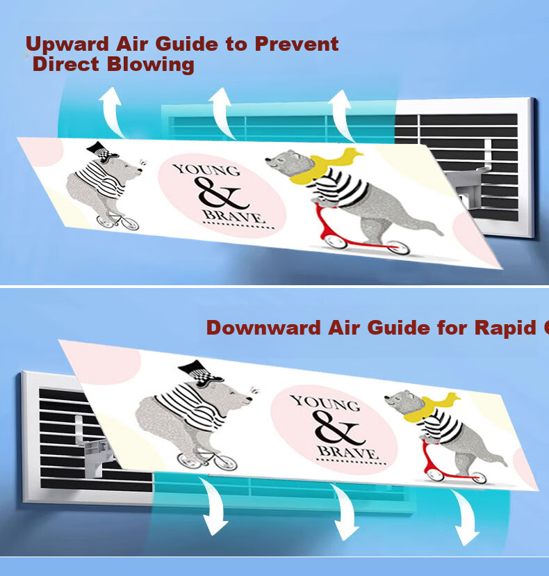 Cigeman Central Air Conditioning Wind Deflector, Baby Anti-Direct Blowing Universal No-Drilling Multi-Angle Adjustable Air Conditioner Vent Cover, Side Top Hanging Fabric Wind Shield 7