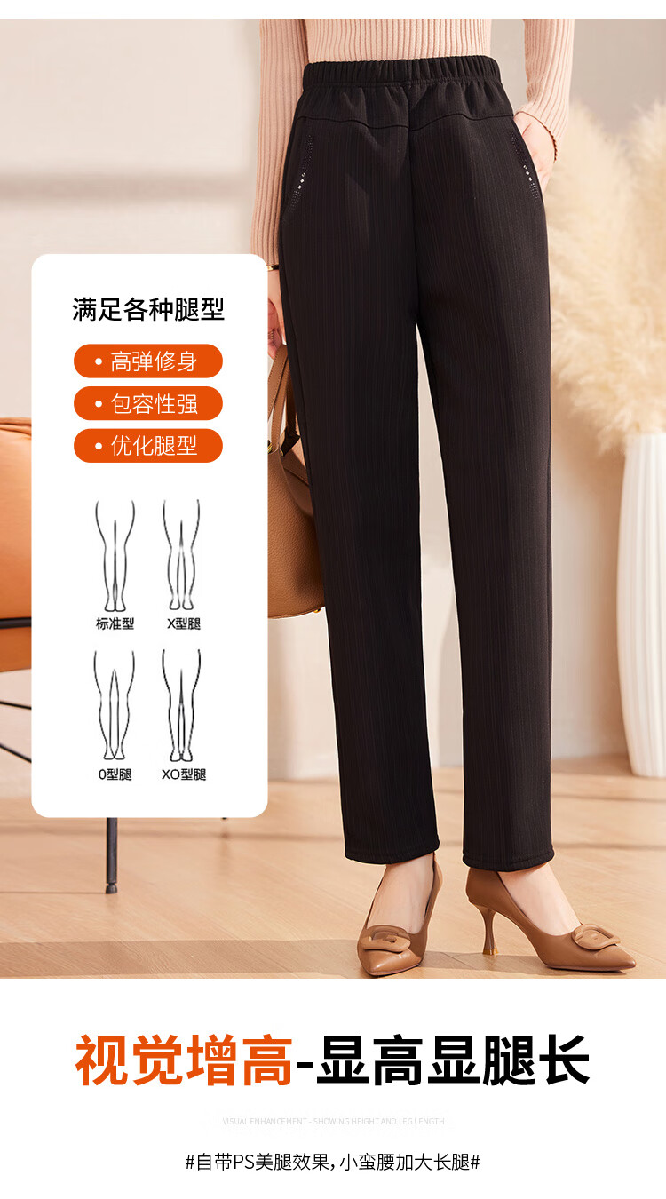 Past New Year Windproof Thickened Fleece-lined Pants Winter Women's Elastic High Waist Middle-aged and Elderly Mom Pants Striped L 1
