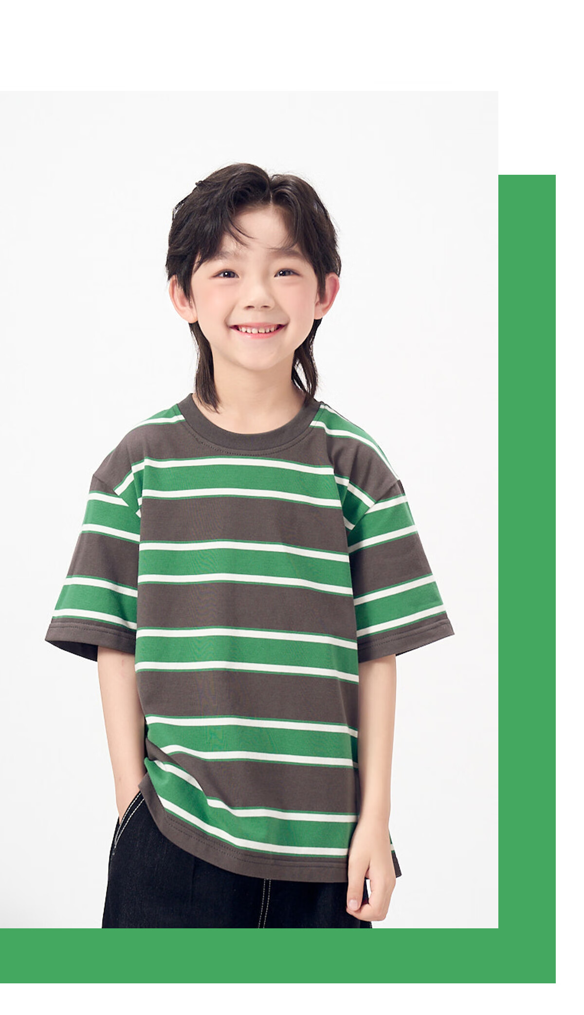 Langsha Autumn New Boys Casual Set Striped T-Shirt Outdoor Cargo Pants Green Gray 150 18