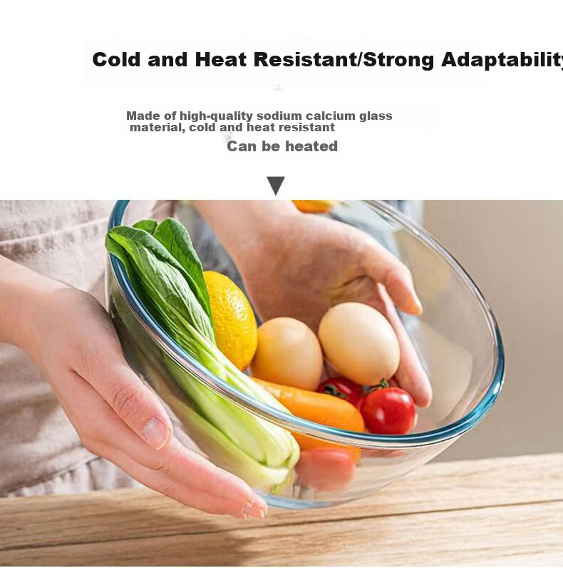 JIWUSENLIN Large Glass Mixing Bowl for Home Use, Thickened Fruit Salad Bowl, Cooking Bowl, Baking Egg Beating And Dough Rising Bowl, 2.7 Liters 8