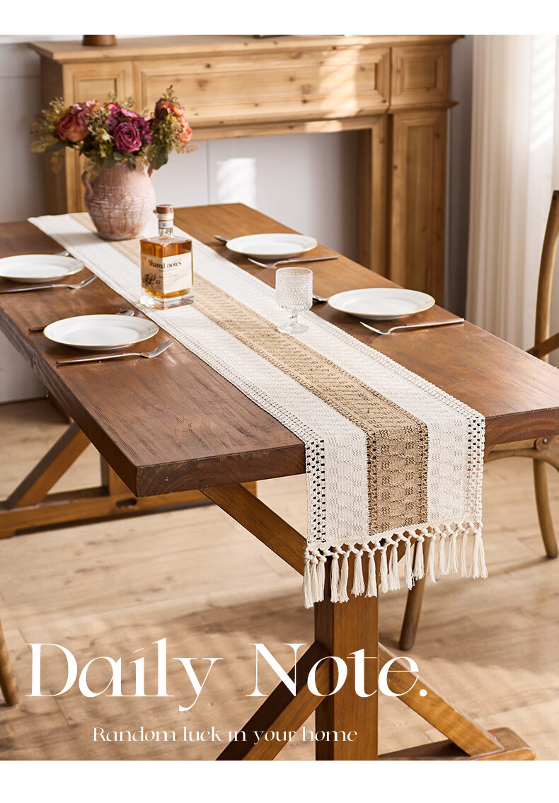 Jingxun Table Runner Color Block Tie-Dye Hollow Tassel Living Room TV Cabinet Coffee Table Tea Mat Long Decorative Tablecloth, 30*240cm 1