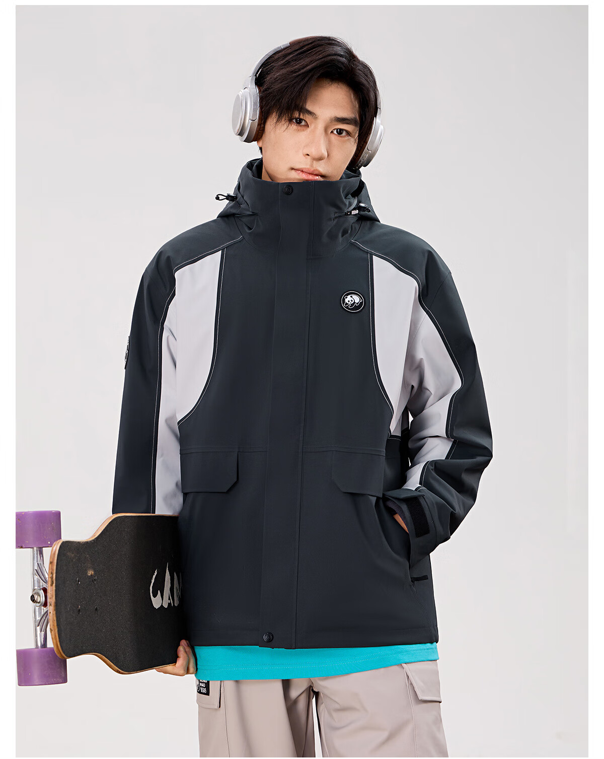 Panda Camel Series 3-in-1 Outdoor Jacket Unisex Windproof Rainproof Fleece Hiking Coat 1612, L 22