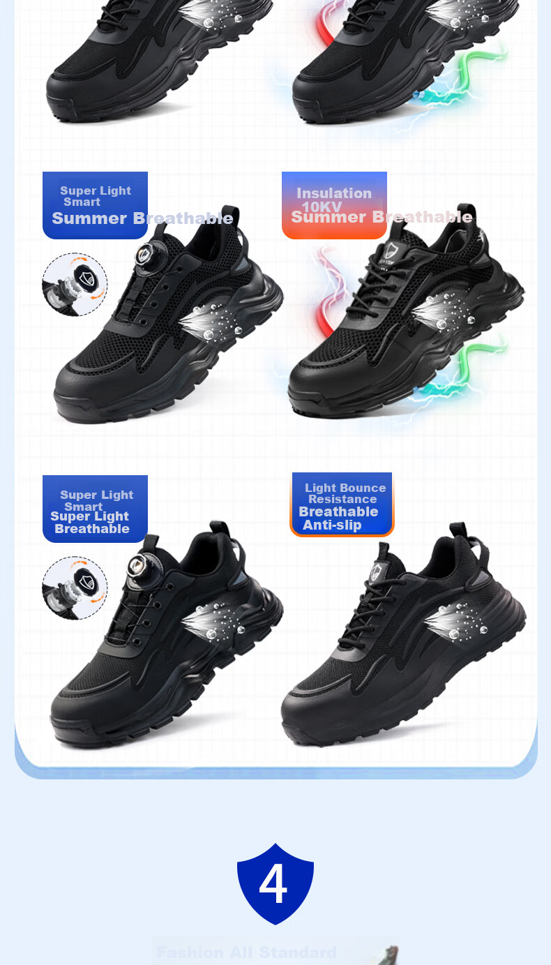 Lanoudun Safety Shoes for Men, Summer Breathable Lightweight Steel Toe Cap Puncture-Resistant Work Boots D211N Size 38 13
