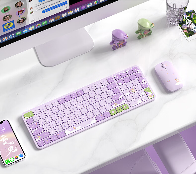 BOW Hangshi Yun Ding Xiang Jian Student Graduation Season College Entrance Exam Gift Ultra-Thin Dual-Mode Rechargeable Wireless Bluetooth Keyboard And Mouse Set for Office And Home Use 79 Keys - Chunche 9