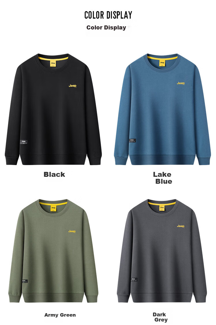 JEEP [Containing Mulberry Silk & Embroidery] Men's Sweatshirt, Solid Color, Loose Fit, Casual Sports T-Shirt, Dark Gray, XL 7