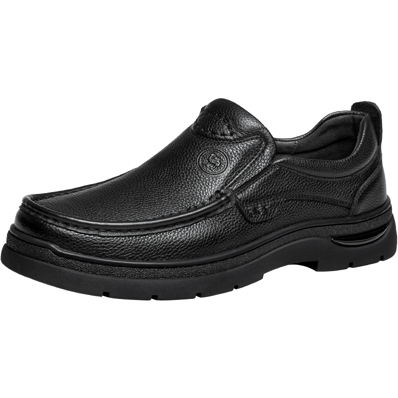 CAMEL Leather Shoes for Men, Soft Cowhide Business Casual Commuter Shoes, Comfortable Dad Shoes, P15A211016, Black, Size 42