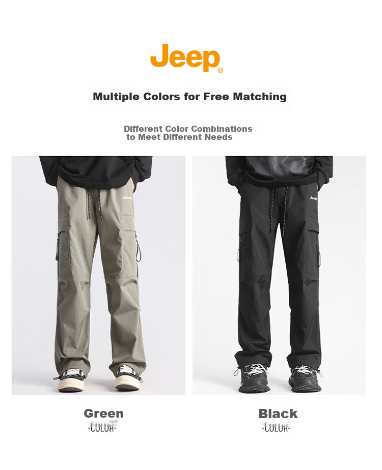 JEEP Casual Pants for Men, Spring And Autumn Loose Straight-Leg Tactical Cargo Trousers, Long Pants, Black, Size L 3