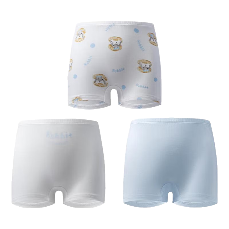 Aimer Kids Modal Children's Boyshort Underwear, Antibacterial, 3-Pack, Girls' Boyshorts - Hamburger Rabbit Pattern, Size 100