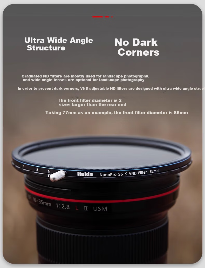 Haida NanoPro Series S1-5 Stop 82mm True Color Adjustable VND Neutral Density Filter, Medium Gray Density Filter, Suitable for Canon, Nikon, Sony, Fuji And Other Camera Lenses 7