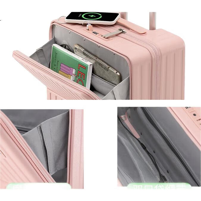 Чемодан DULA с передним открытием, дорожный чемодан для ручной клади с USB-зарядкой, кодовый замок, цвет вишневый цвет, 20 дюймов