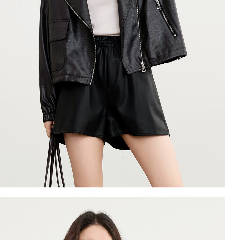 Sentubila Women's Casual Asymmetric Zip-Up Stand Collar Jacket Autumn Loose Slim Leather Texture Cardigan Drawstring Top 3