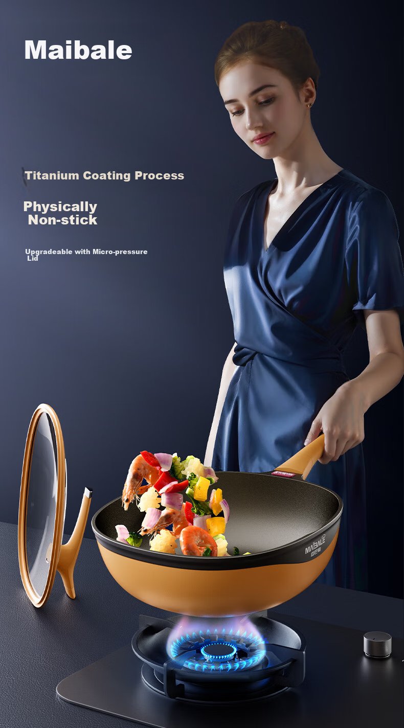 Maibale [Douyin Trend] Titanium-Infused Non-Stick Wok, Versatile Frying Pan for Home Cooking, Durable 32cm 1