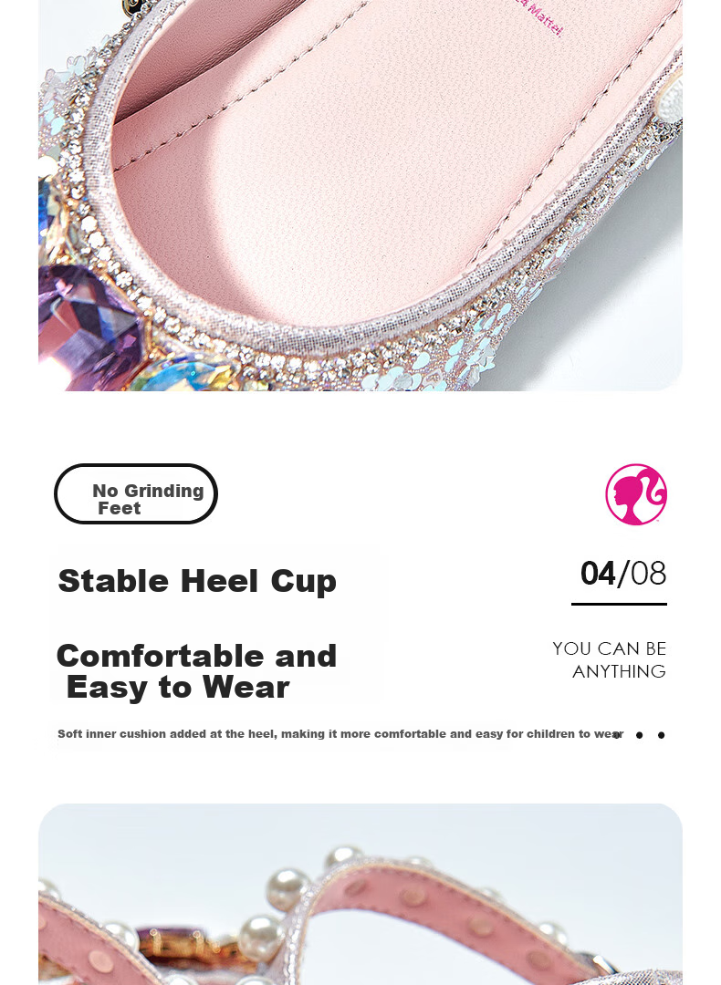 Barbie Girls' Spring And Autumn Fashion Crystal Shoes, Princess Girl Leather Shoes, Fashion Shoes DA6512, Light Purple, Size 31 8