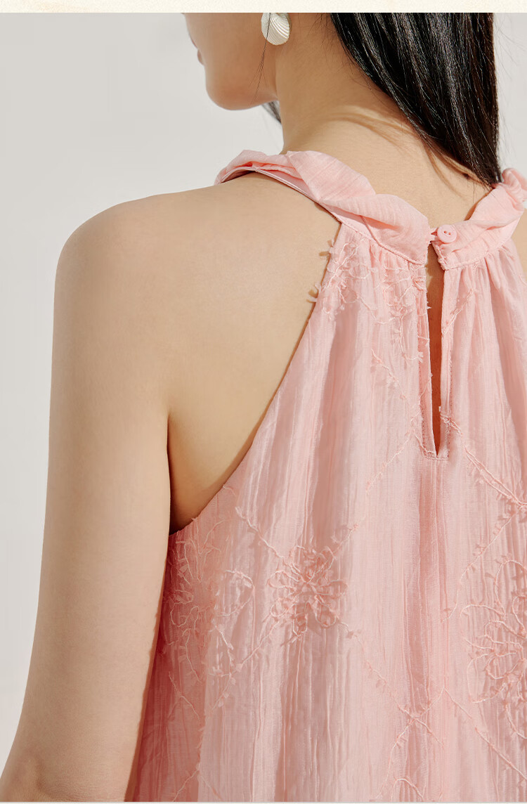 Inman [Runway Same Style] Embroidered Sleeveless Halter Neck Dress 2026 Summer New Women's Long Dress Apricot S 23