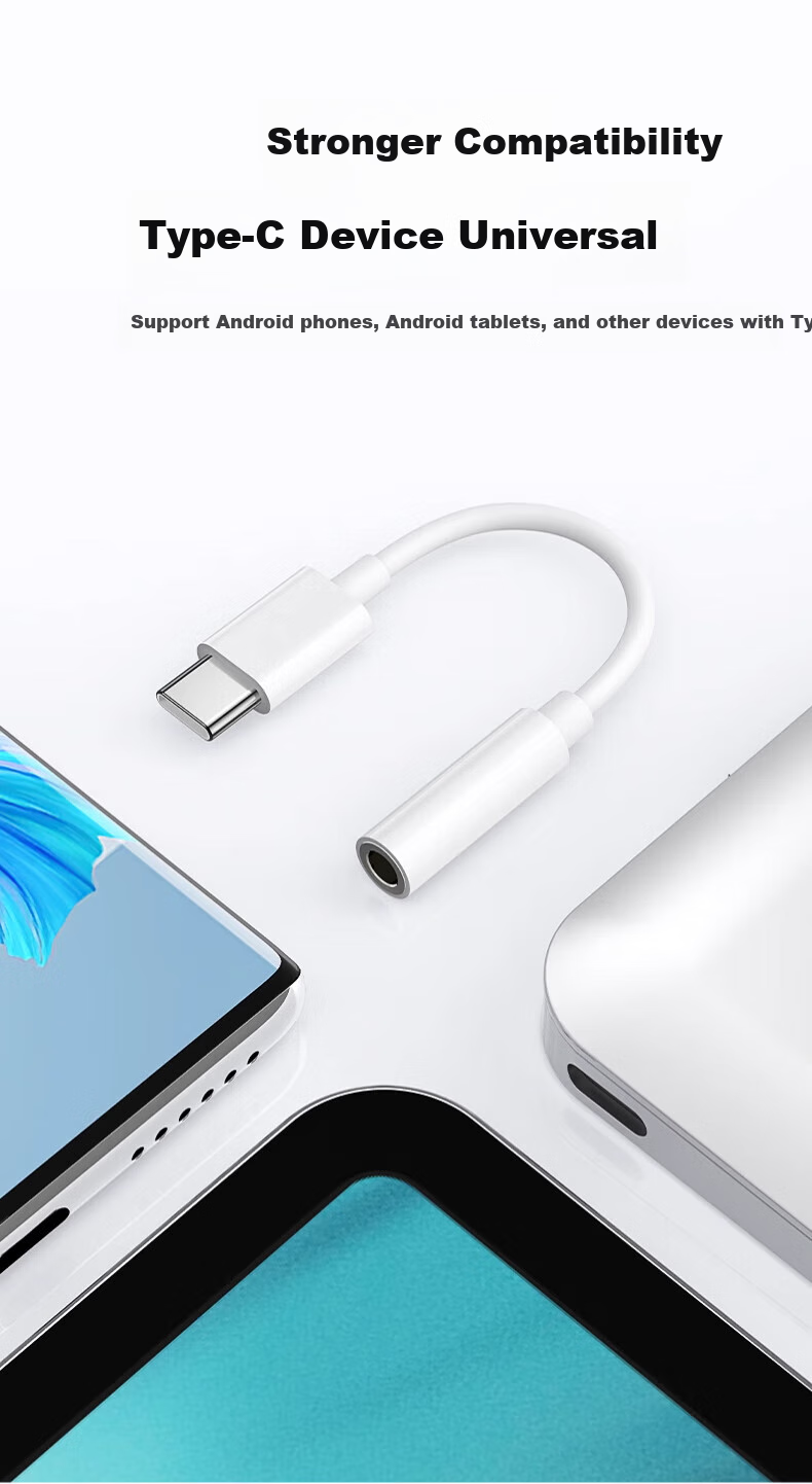 Nengshi Type-C Headphone Adapter, 3.5MM Audio Converter, Compatible with Apple 15, Huawei, OPPO, Xiaomi, Honor Phones, Wired Round Hole, Two-In Dual Type-C 6