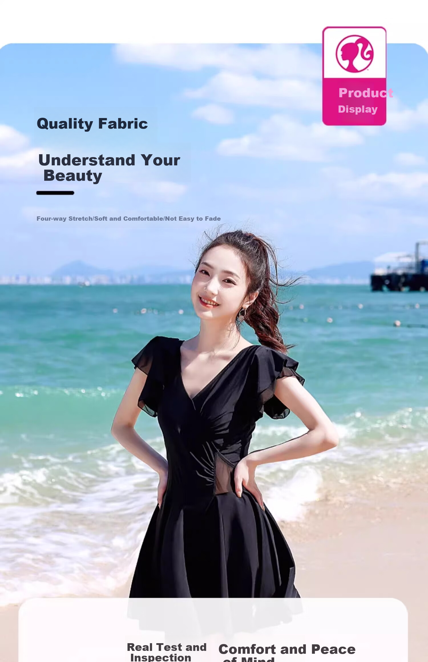 Barbie One-Piece Swimsuit for Women, Black Classic Skirted Fairy Style, Plus Size Swimwear for Girls And Curvy Women, Suitable for Beach Vacation And Hot Springs 2