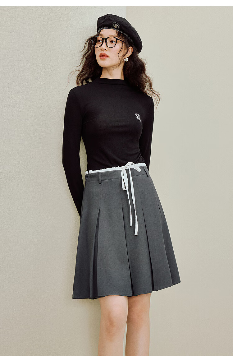 INMAN Wool Stand Collar T-Shirt 2025 Autumn Women's New Layered Slim Fit Long Sleeve Base Shirt Light Gray S 14