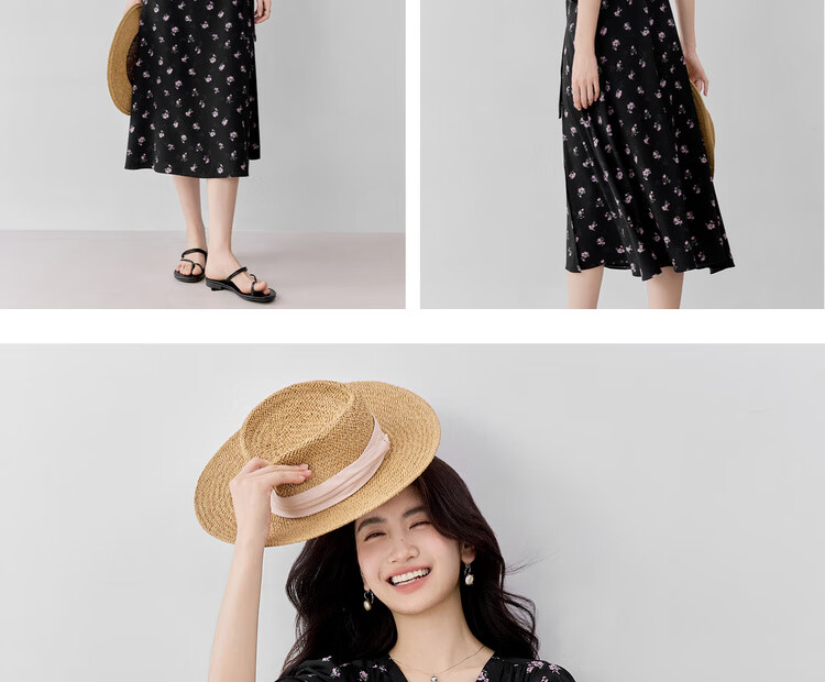 Shangdu Bila V-Neck Short Sleeve Printed Dress Women Summer Waist Slimming Tea Break Floral Elegant Commuter Mid-Length Dress 20