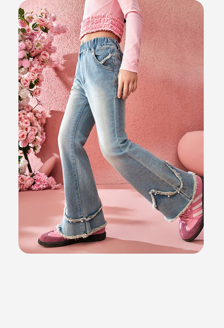 ASK JUNIOR Children's Clothing, Girls' Autumn Pants, Retro Denim Trousers, Long Pants with Slight Gradient, Casual Pants, Blue, Size 160 7