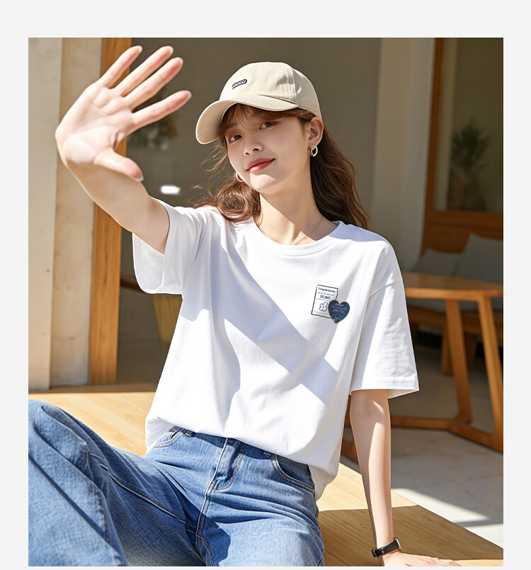 TonLion 2026 Summer Women's Left Chest Heart Detail Printed Short Sleeve T-Shirt Casual Versatile Fashionable High-End Comfortable 1