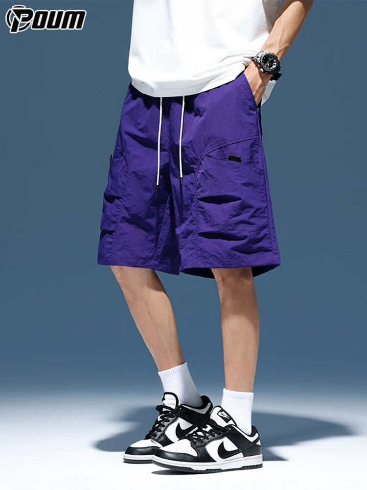 POUM Workwear Ice Silk Men's Summer Casual Quick-Dry Sports Beach Shorts 5-Point Pants 023 Purple M 6