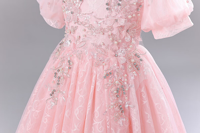 LUOBOBEIBEI Girls' Formal Dress, Children's Princess Dress, Wedding Dress, Runway Show Dress, Piano Performance Dress, New Year's Greeting Outfit, White, Size 110 14