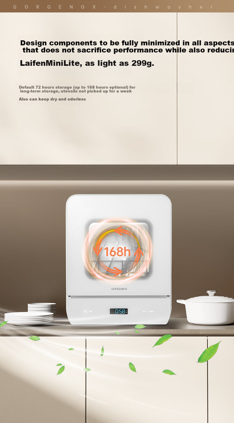GORGENOX Dishwasher Tabletop 5-Place Setting Household Set with Baby And Maternity Care, Dish Washing, Disinfection, Drying And Storage All-In Small Soft Water System Hot Air Drying UV Sterilization DW5-D40A 8