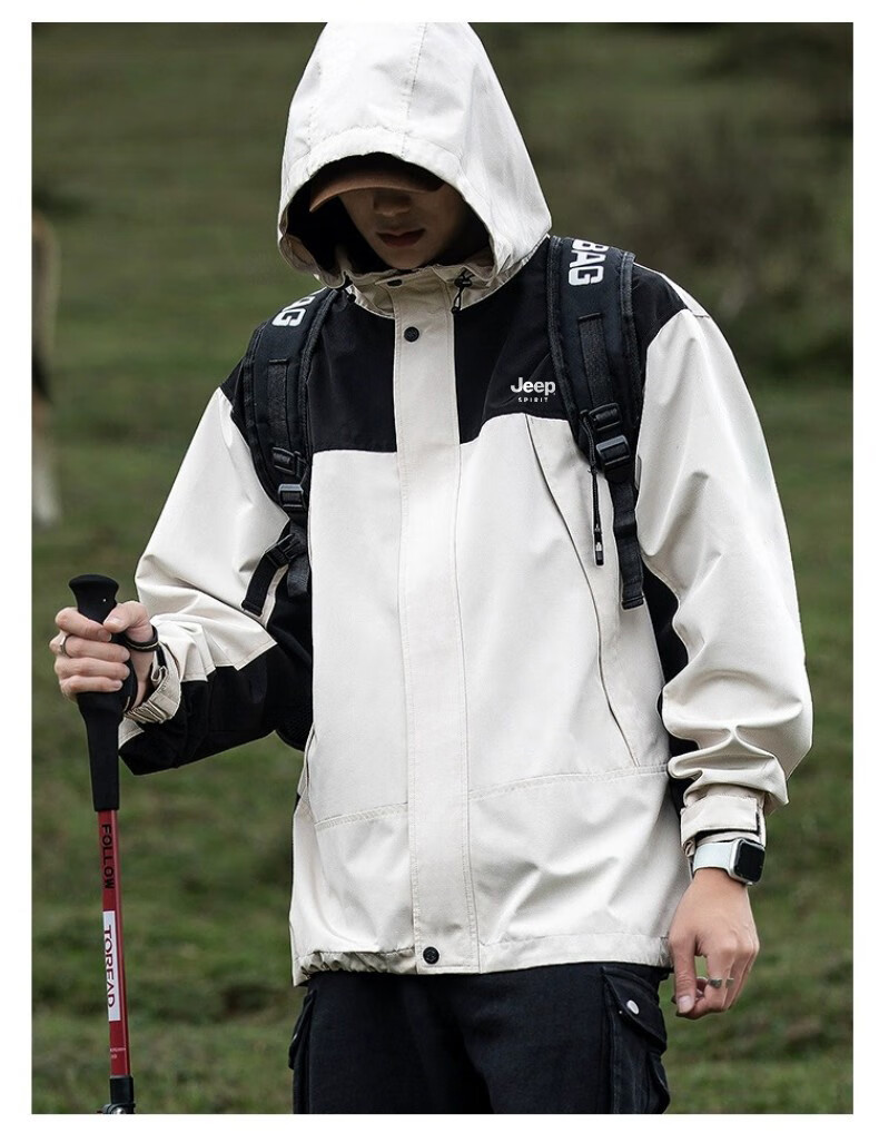 JEEP SPIRIT Men's Windbreaker Jacket for Spring And Autumn, Color-Block Trendy Outdoor Hiking Coat, Black, Size S 8