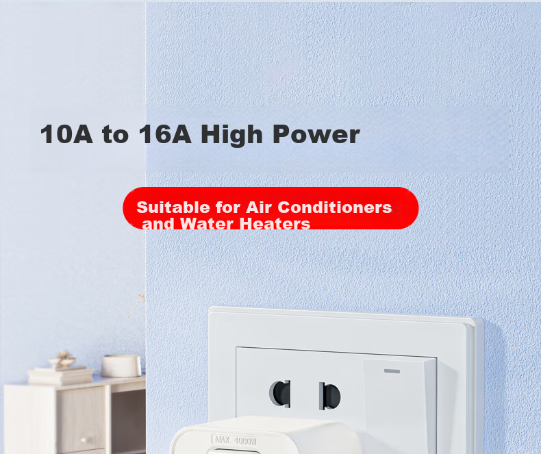 Kyfen Air Conditioner And Water Heater Power Conversion Plug, High Power 16A Large Plug, Wireless/wired with Switch/Integrated Copper Strip/Fire-Resistant Material/Indicator Light Design, 10A to 16A Conversio 3