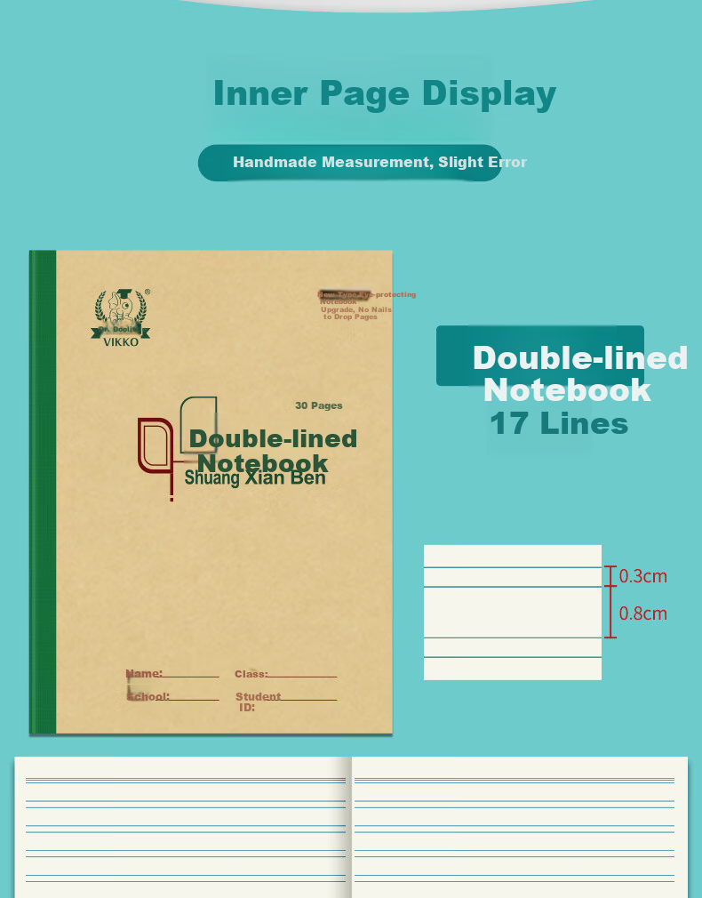 Duoliboshi 22k 30 Sheets Double-Lined Exercise Book, Beijing Homework Notebook, Soft Copy Book, Thick Double-Line Notebook, Two-Row Notebook, Practice Book, Journal, Thickened 10 Books [Lowest Price Online] 3